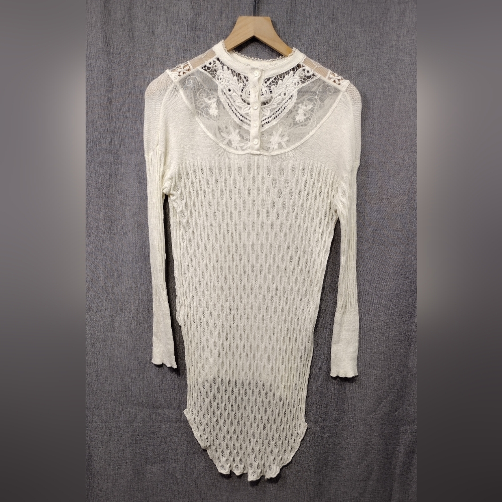 Free People Linen Cotton Crochet Top Dress Women's XS White Boho Retro 90s Y2K - Picture 5 of 8